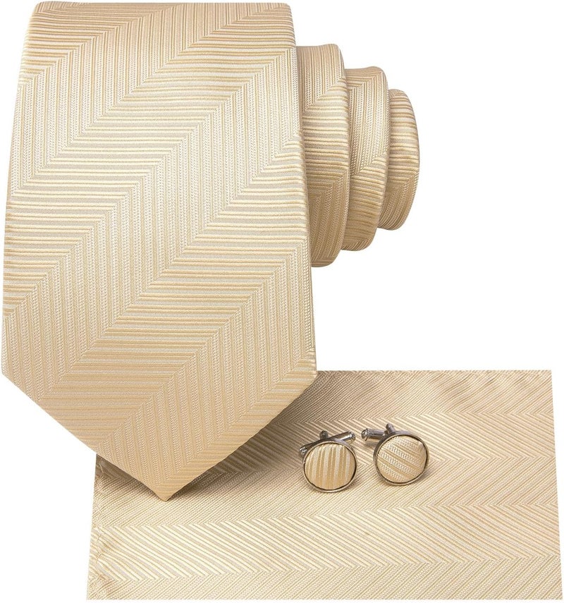 Dubulle Mens Tie Set Solid Paisley Silk Striped Necktie for Men with Cufflinks Tie and Pocket Square - Image 2